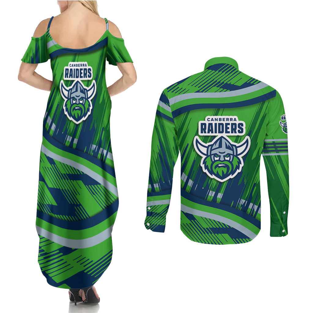 Canberra Raiders Rugby Mascot Couples Matching Summer Maxi Dress and Long Sleeve Button Shirt Fierce Athlete Graphic in Sports Style