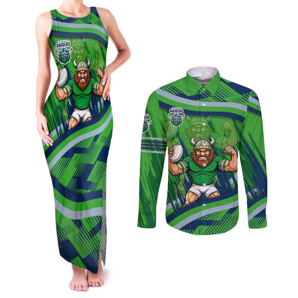 Canberra Raiders Rugby Mascot Couples Matching Tank Maxi Dress and Long Sleeve Button Shirt Fierce Athlete Graphic in Sports Style