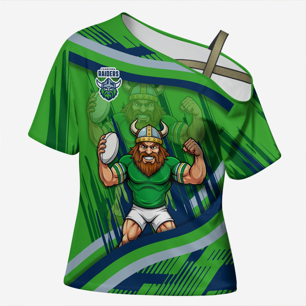 Canberra Raiders Rugby Mascot Cross Shoulder Shirt Fierce Athlete Graphic in Sports Style