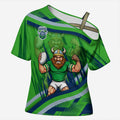 Canberra Raiders Rugby Mascot Cross Shoulder Shirt Fierce Athlete Graphic in Sports Style