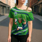 Canberra Raiders Rugby Mascot Cross Shoulder Shirt Fierce Athlete Graphic in Sports Style