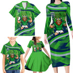 Canberra Raiders Rugby Mascot Family Matching Long Sleeve Bodycon Dress and Hawaiian Shirt Fierce Athlete Graphic in Sports Style