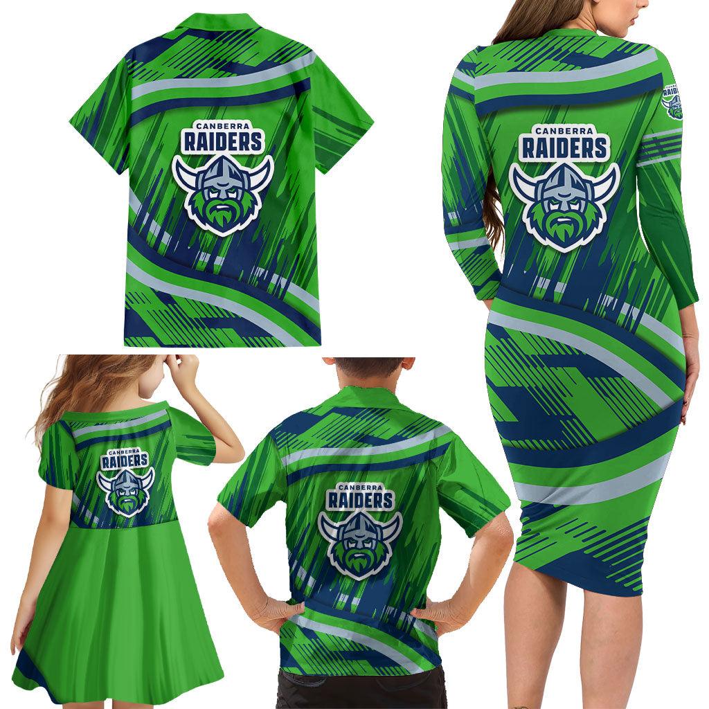 Canberra Raiders Rugby Mascot Family Matching Long Sleeve Bodycon Dress and Hawaiian Shirt Fierce Athlete Graphic in Sports Style