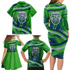 Canberra Raiders Rugby Mascot Family Matching Long Sleeve Bodycon Dress and Hawaiian Shirt Fierce Athlete Graphic in Sports Style