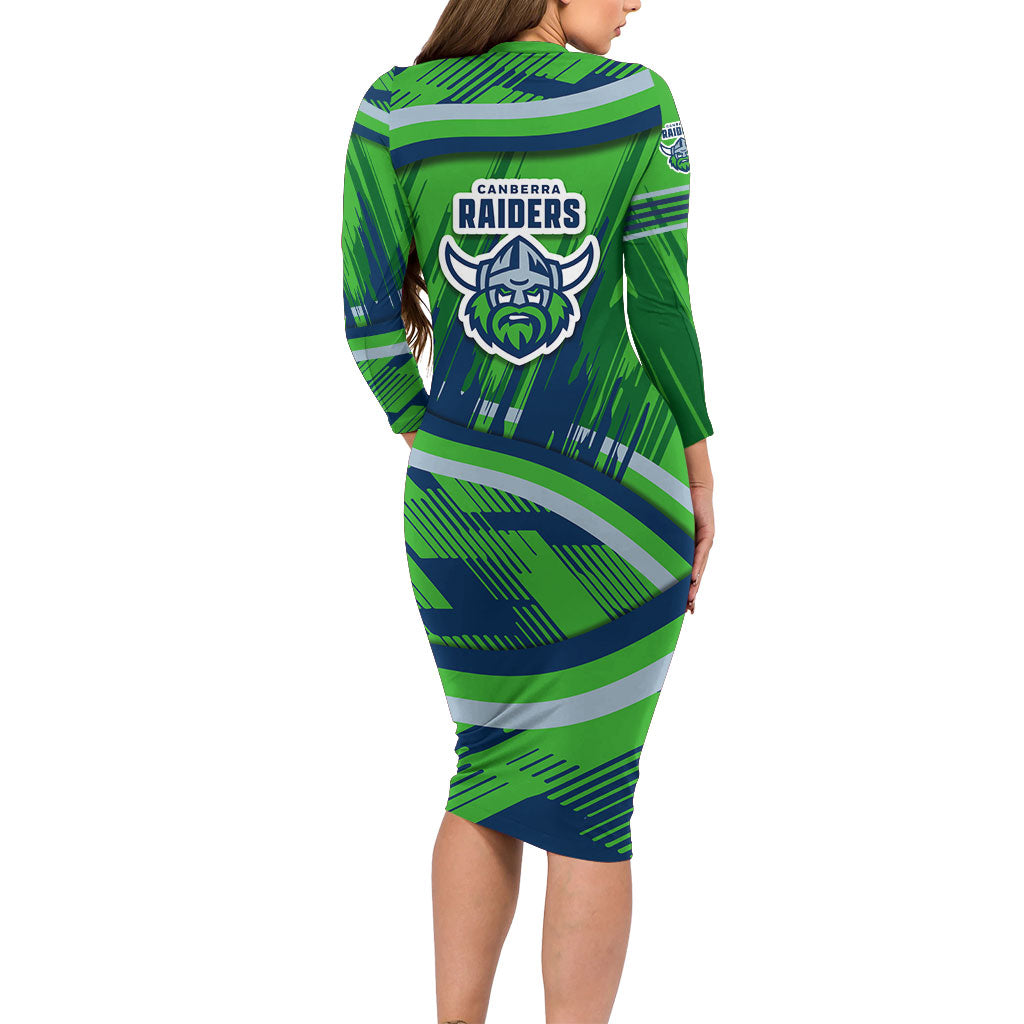 Canberra Raiders Rugby Mascot Family Matching Long Sleeve Bodycon Dress and Hawaiian Shirt Fierce Athlete Graphic in Sports Style