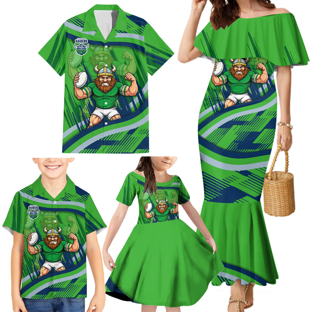 Canberra Raiders Rugby Mascot Family Matching Mermaid Dress and Hawaiian Shirt Fierce Athlete Graphic in Sports Style