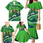 Canberra Raiders Rugby Mascot Family Matching Mermaid Dress and Hawaiian Shirt Fierce Athlete Graphic in Sports Style