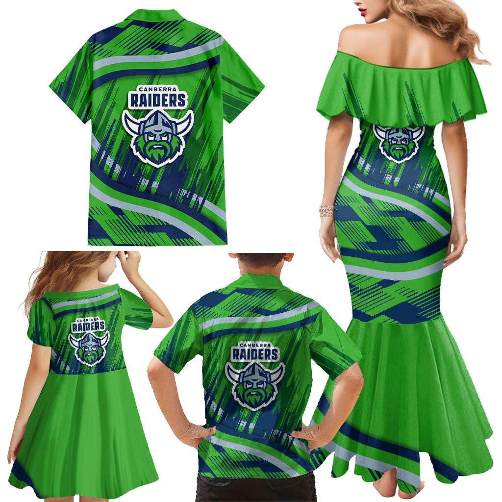 Canberra Raiders Rugby Mascot Family Matching Mermaid Dress and Hawaiian Shirt Fierce Athlete Graphic in Sports Style