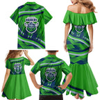 Canberra Raiders Rugby Mascot Family Matching Mermaid Dress and Hawaiian Shirt Fierce Athlete Graphic in Sports Style
