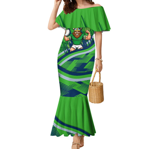 Canberra Raiders Rugby Mascot Family Matching Mermaid Dress and Hawaiian Shirt Fierce Athlete Graphic in Sports Style