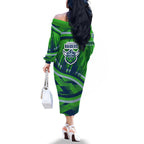 Canberra Raiders Rugby Mascot Family Matching Off The Shoulder Long Sleeve Dress and Hawaiian Shirt Fierce Athlete Graphic in Sports Style