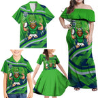 Canberra Raiders Rugby Mascot Family Matching Off Shoulder Maxi Dress and Hawaiian Shirt Fierce Athlete Graphic in Sports Style