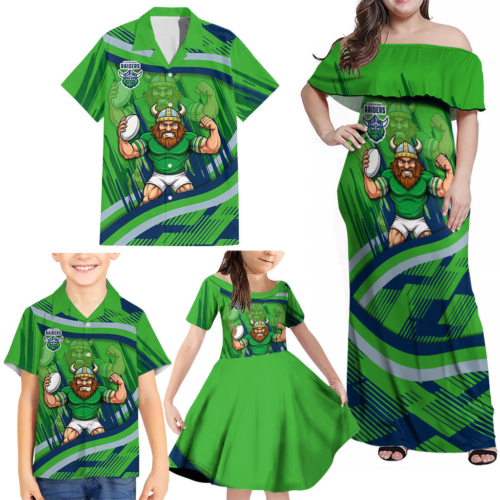 Canberra Raiders Rugby Mascot Family Matching Off Shoulder Maxi Dress and Hawaiian Shirt Fierce Athlete Graphic in Sports Style