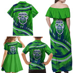 Canberra Raiders Rugby Mascot Family Matching Off Shoulder Maxi Dress and Hawaiian Shirt Fierce Athlete Graphic in Sports Style