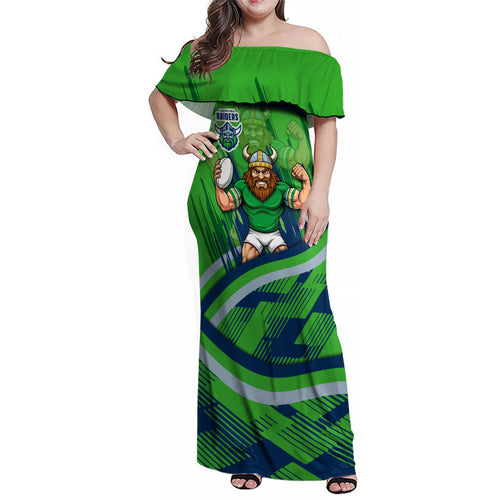 Canberra Raiders Rugby Mascot Family Matching Off Shoulder Maxi Dress and Hawaiian Shirt Fierce Athlete Graphic in Sports Style