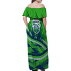 Canberra Raiders Rugby Mascot Family Matching Off Shoulder Maxi Dress and Hawaiian Shirt Fierce Athlete Graphic in Sports Style