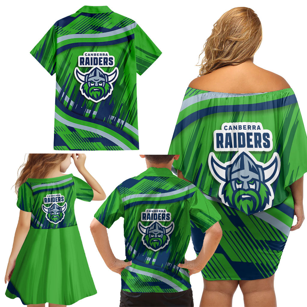 Canberra Raiders Rugby Mascot Family Matching Off Shoulder Short Dress and Hawaiian Shirt Fierce Athlete Graphic in Sports Style