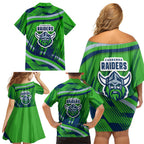 Canberra Raiders Rugby Mascot Family Matching Off Shoulder Short Dress and Hawaiian Shirt Fierce Athlete Graphic in Sports Style