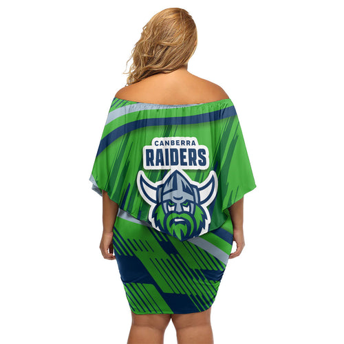 Canberra Raiders Rugby Mascot Family Matching Off Shoulder Short Dress and Hawaiian Shirt Fierce Athlete Graphic in Sports Style