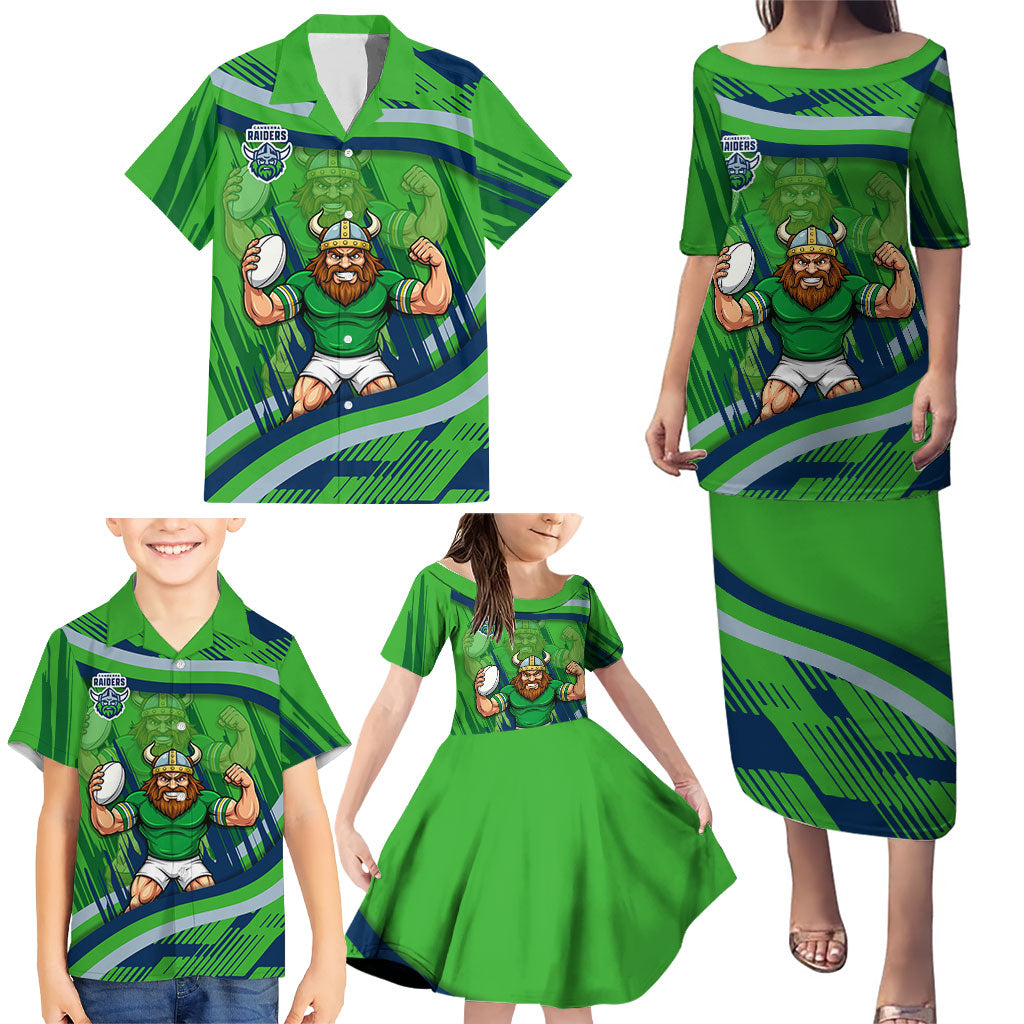 Canberra Raiders Rugby Mascot Family Matching Puletasi and Hawaiian Shirt Fierce Athlete Graphic in Sports Style