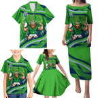 Canberra Raiders Rugby Mascot Family Matching Puletasi and Hawaiian Shirt Fierce Athlete Graphic in Sports Style