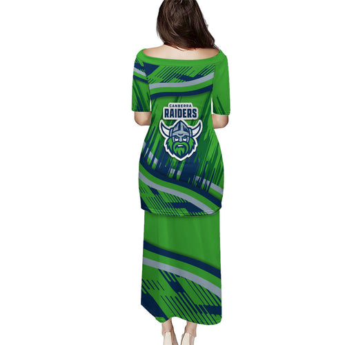 Canberra Raiders Rugby Mascot Family Matching Puletasi and Hawaiian Shirt Fierce Athlete Graphic in Sports Style