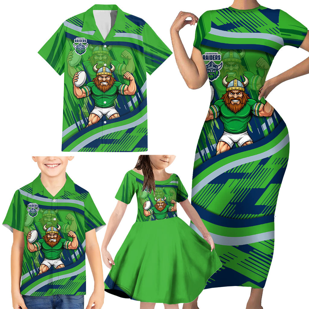 Canberra Raiders Rugby Mascot Family Matching Short Sleeve Bodycon Dress and Hawaiian Shirt Fierce Athlete Graphic in Sports Style