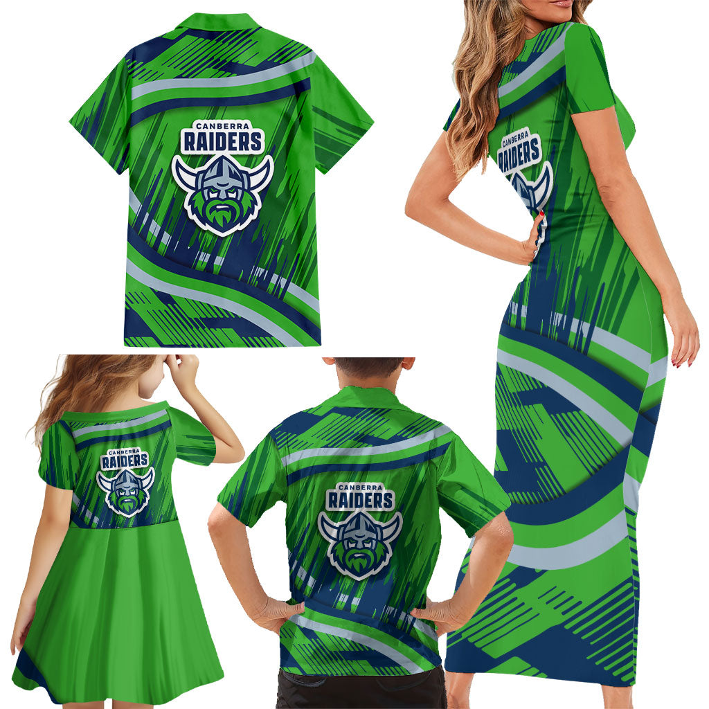 Canberra Raiders Rugby Mascot Family Matching Short Sleeve Bodycon Dress and Hawaiian Shirt Fierce Athlete Graphic in Sports Style