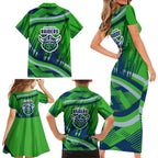 Canberra Raiders Rugby Mascot Family Matching Short Sleeve Bodycon Dress and Hawaiian Shirt Fierce Athlete Graphic in Sports Style