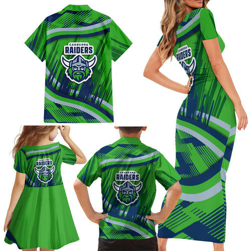 Canberra Raiders Rugby Mascot Family Matching Short Sleeve Bodycon Dress and Hawaiian Shirt Fierce Athlete Graphic in Sports Style