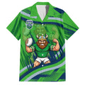 Canberra Raiders Rugby Mascot Family Matching Short Sleeve Bodycon Dress and Hawaiian Shirt Fierce Athlete Graphic in Sports Style