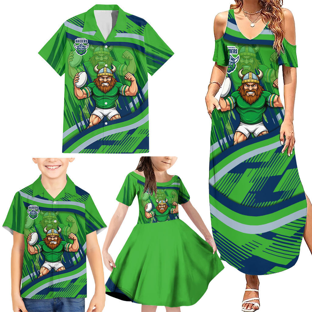 Canberra Raiders Rugby Mascot Family Matching Summer Maxi Dress and Hawaiian Shirt Fierce Athlete Graphic in Sports Style