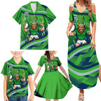 Canberra Raiders Rugby Mascot Family Matching Summer Maxi Dress and Hawaiian Shirt Fierce Athlete Graphic in Sports Style