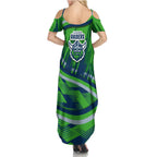 Canberra Raiders Rugby Mascot Family Matching Summer Maxi Dress and Hawaiian Shirt Fierce Athlete Graphic in Sports Style
