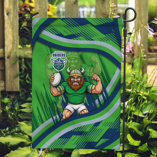 Canberra Raiders Rugby Mascot Garden Flag Fierce Athlete Graphic in Sports Style