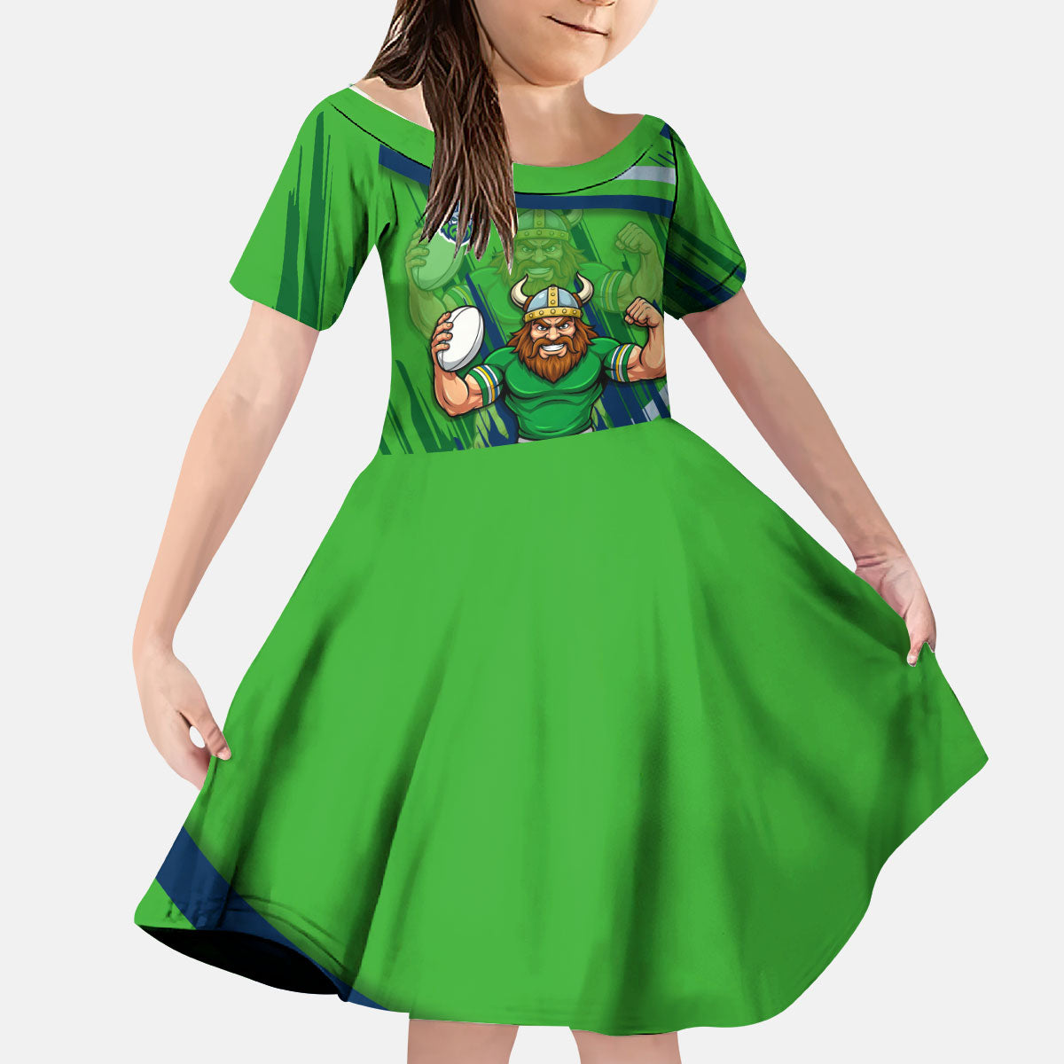Canberra Raiders Rugby Mascot Kid Short Sleeve Dress Fierce Athlete Graphic in Sports Style