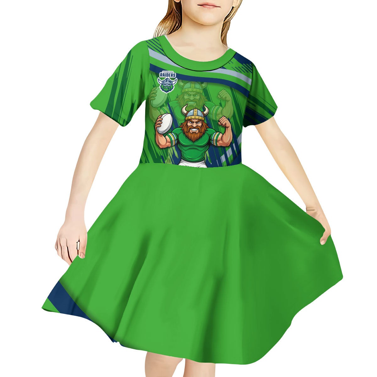 Canberra Raiders Rugby Mascot Kid Short Sleeve Dress Fierce Athlete Graphic in Sports Style
