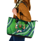 Canberra Raiders Rugby Mascot Leather Tote Bag Fierce Athlete Graphic in Sports Style