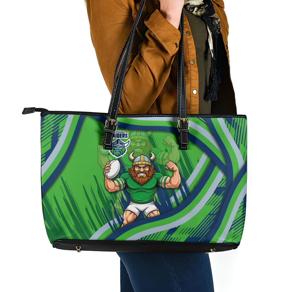Canberra Raiders Rugby Mascot Leather Tote Bag Fierce Athlete Graphic in Sports Style