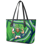 Canberra Raiders Rugby Mascot Leather Tote Bag Fierce Athlete Graphic in Sports Style