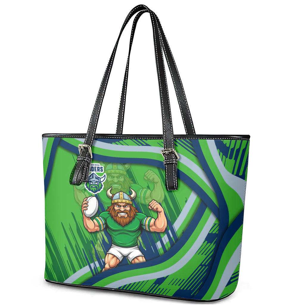 Canberra Raiders Rugby Mascot Leather Tote Bag Fierce Athlete Graphic in Sports Style