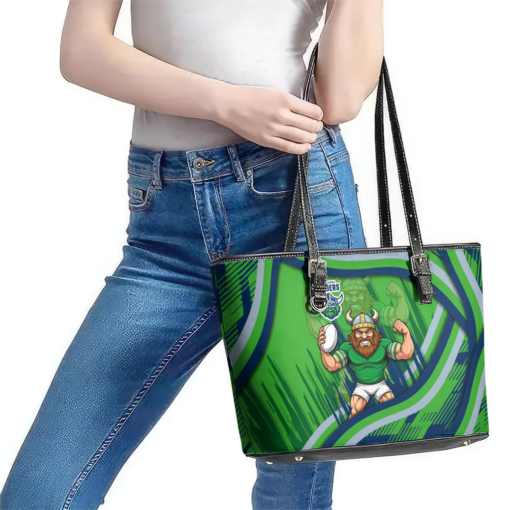 Canberra Raiders Rugby Mascot Leather Tote Bag Fierce Athlete Graphic in Sports Style