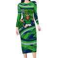 Canberra Raiders Rugby Mascot Long Sleeve Bodycon Dress Fierce Athlete Graphic in Sports Style