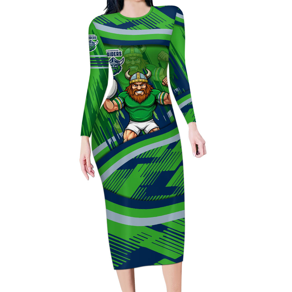 Canberra Raiders Rugby Mascot Long Sleeve Bodycon Dress Fierce Athlete Graphic in Sports Style