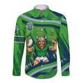Canberra Raiders Rugby Mascot Long Sleeve Button Shirt Fierce Athlete Graphic in Sports Style
