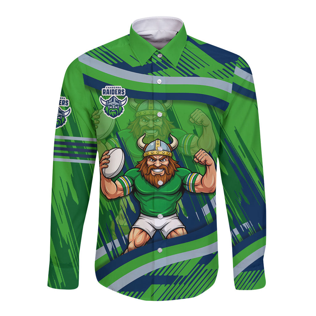 Canberra Raiders Rugby Mascot Long Sleeve Button Shirt Fierce Athlete Graphic in Sports Style