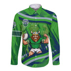 Canberra Raiders Rugby Mascot Long Sleeve Button Shirt Fierce Athlete Graphic in Sports Style