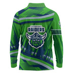Canberra Raiders Rugby Mascot Long Sleeve Polo Shirt Fierce Athlete Graphic in Sports Style