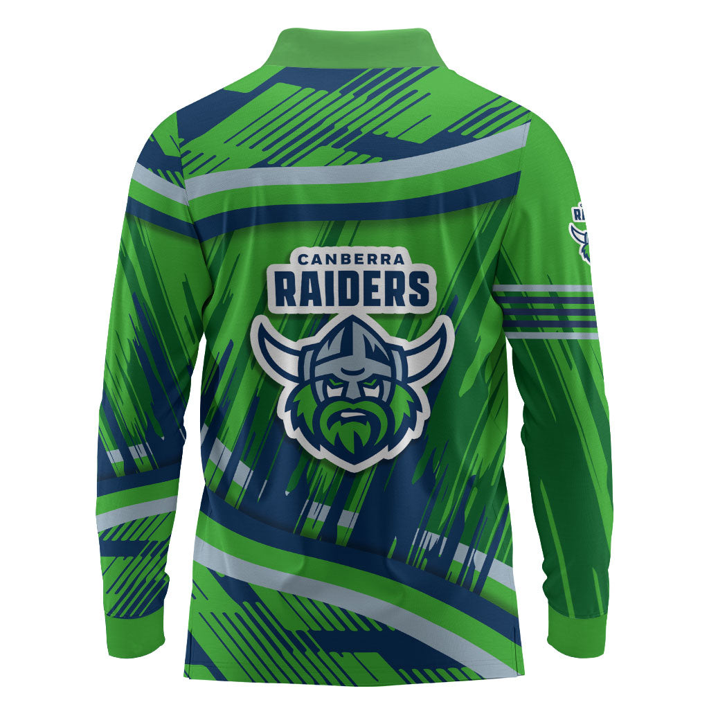 Canberra Raiders Rugby Mascot Long Sleeve Polo Shirt Fierce Athlete Graphic in Sports Style
