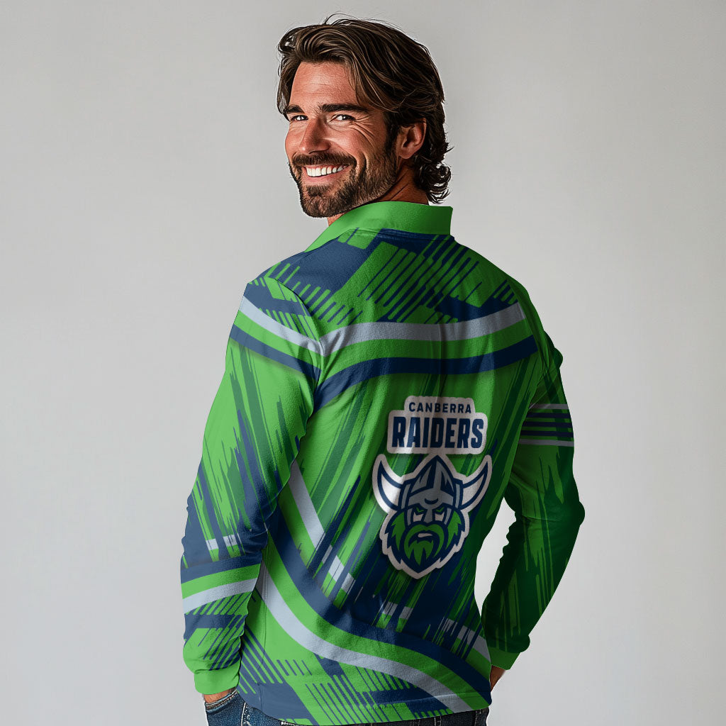 Canberra Raiders Rugby Mascot Long Sleeve Polo Shirt Fierce Athlete Graphic in Sports Style